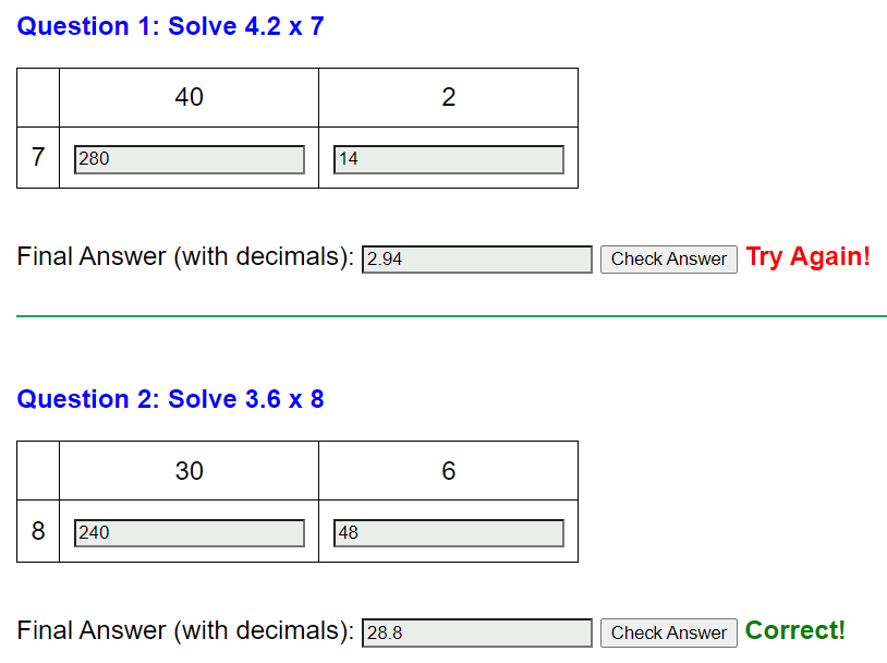 Digital worksheet on multiplying decimals