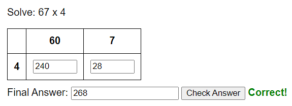 Multiplication using the grid method