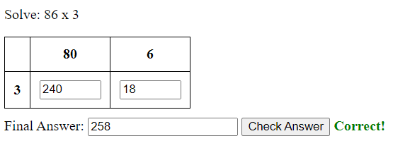 2x1 Multiplication with grid method