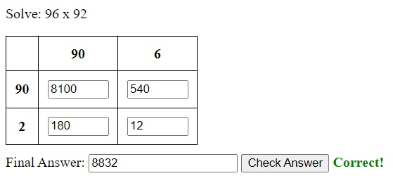 2x2 Multiplication using the grid method