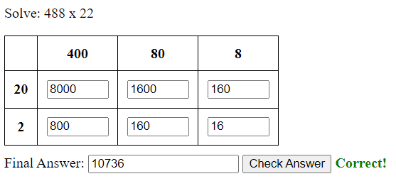 3x2 Multiplication using the grid method