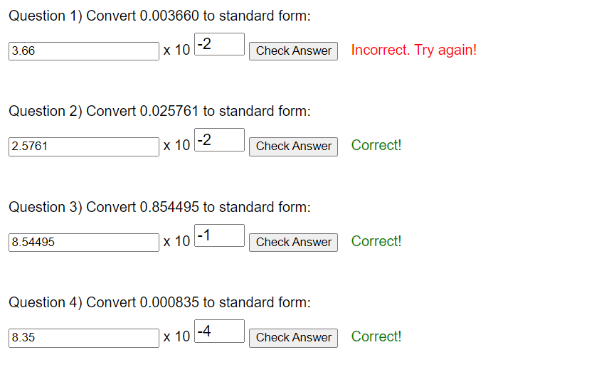 Convert small numbers to standard form worksheet