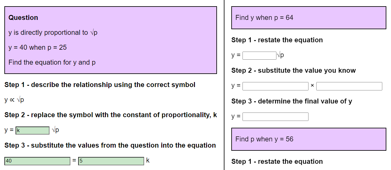 Scaffolded worksheet on direct proportion