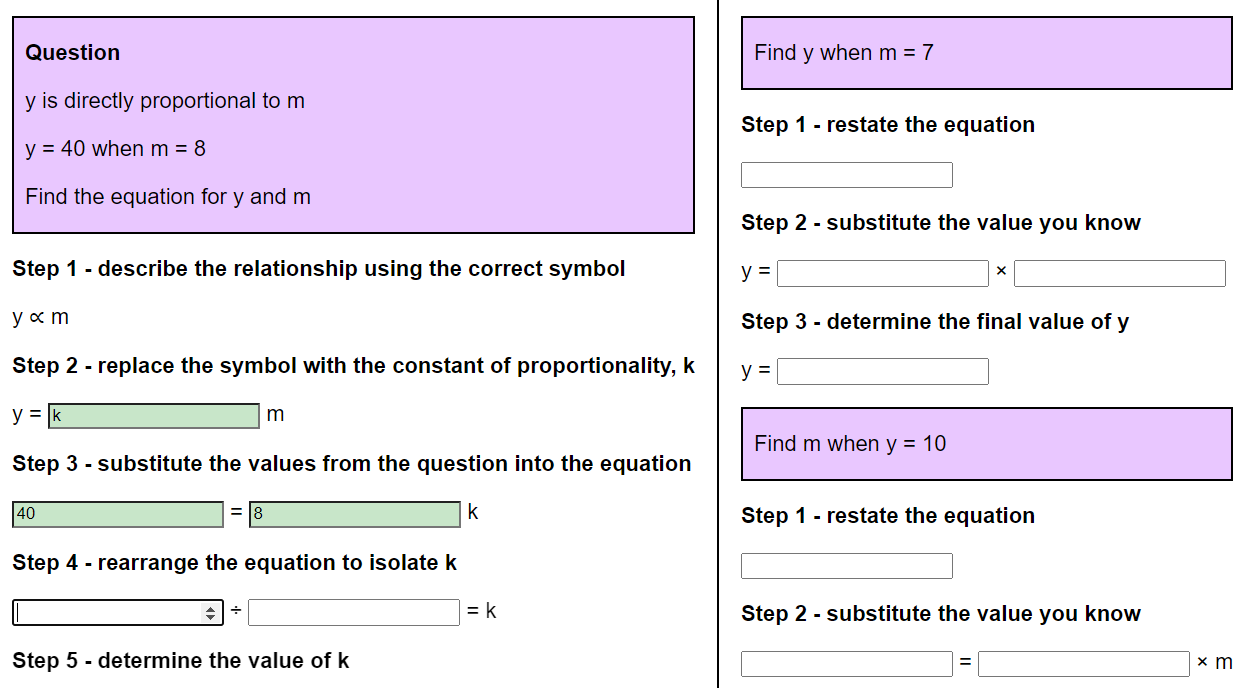 Scaffolded direct proportion worksheet