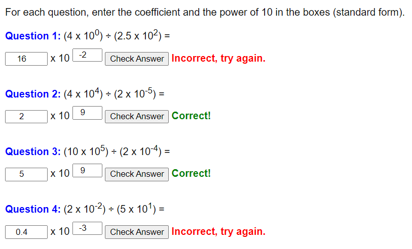 Dividing in standard form worksheet