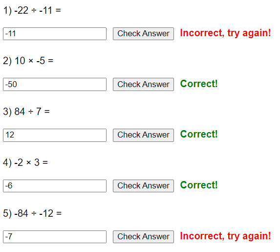 Multiplying and dividing negatives worksheet