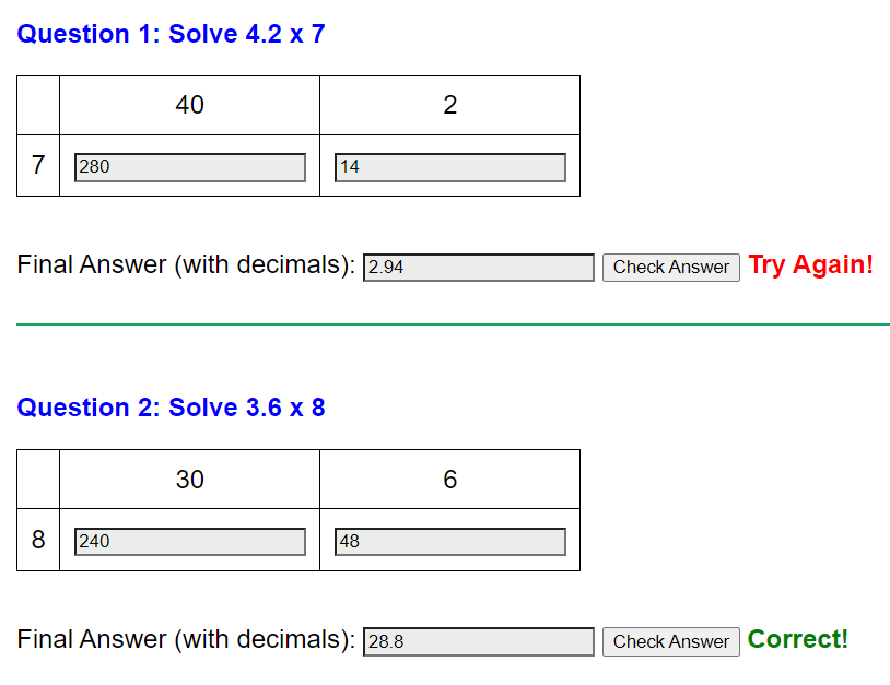 Multiplying decimals worksheet