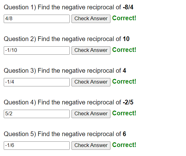 Negative reciprocals interactive worksheet