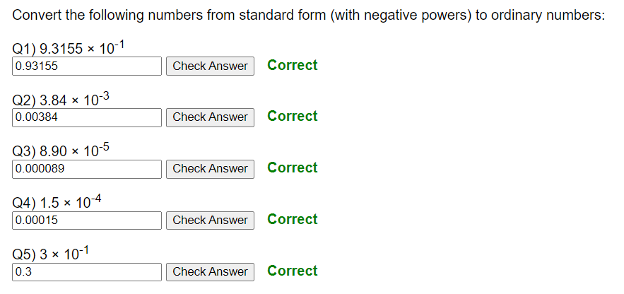 Converting smaller numbers in standard form to ordinary - worksheet