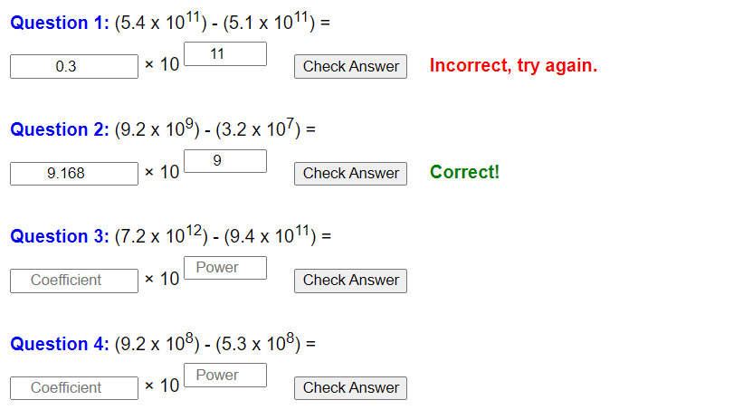 Subtraction and standard form worksheet