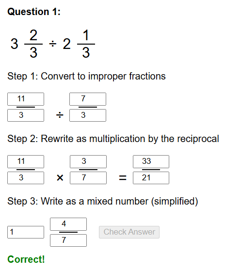 Dividing mixed fractions worksheet