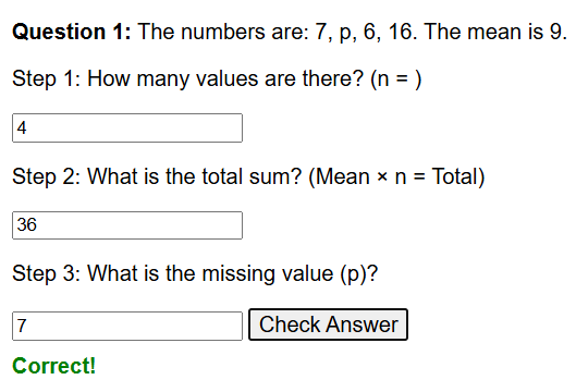 Worksheet on finding missing values using the mean average