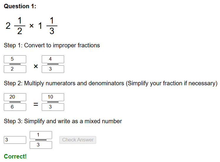 Mixed number fractions worksheet