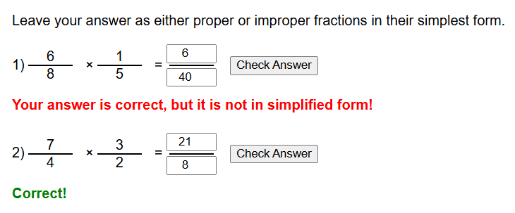 Multiplying and then simplifying fractions