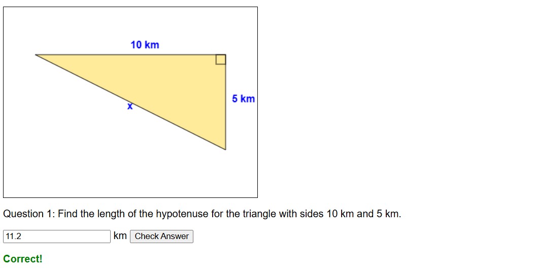 Finding the hypotenuse worksheet question