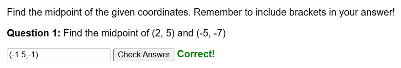 Finding midpoints with a formula worksheet