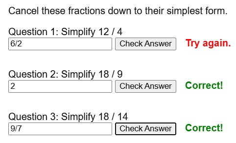 Simplifying fractions worksheet