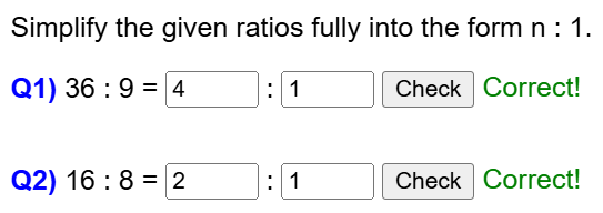 Simplifying ratios in the form of "n to 1" worksheet